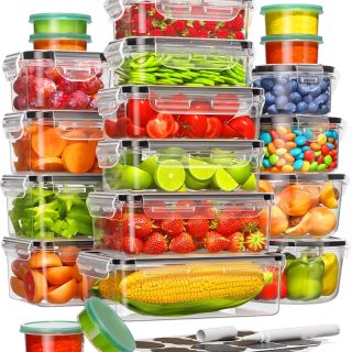 40 Piece Food Storage Containers with Lids(20 Containers & 20 Lids), BPA-Free Plastic Food Containers for Kitchen Storage and Organization, Leak Proof Meal Prep Container, Includes Labels & Pen