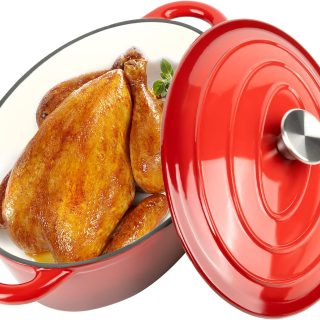Kerilyn 4.5 Quart Enameled Oval Dutch Oven Pot with Lid and Dual Handles, Cast Iron Dutch Oven for Cooking, Bread Baking, Non-stick Enamel Coated Cookware (Red)