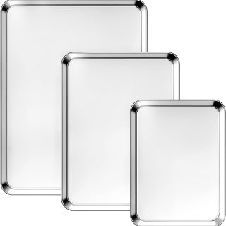 Ohtomber Baking Cookie Sheet Pan - 3 Pack Stainless Steel Baking Pans Set, Non Stick & Non Toxic Cookie Sheets for Cooking, Oven Tray for Roasting, Heavy Duty Bakeware Sets, 9/12/16 Inch