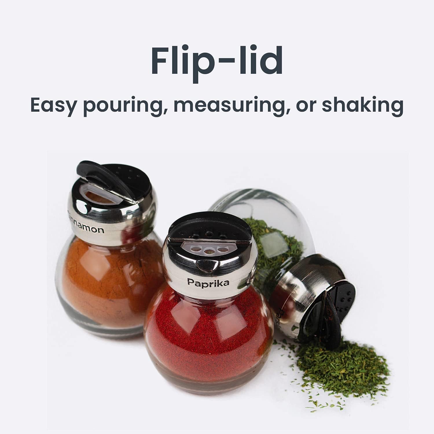 Olde Thompson Since 1944 Orbit Rotating Rack, 16 Refillable Spice Jars, Labeled Shaker Tops, 45, Black, Clear - Image 3