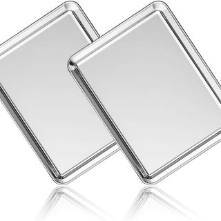 Stainless Steel Baking Sheet Set of 2, Deedro Cookie Sheet Metal Baking Pan Oven Tray, Non Toxic & Heavy Duty, Rust Free & Mirror Finish, Easy Clean & Dishwasher Safe, 12 x 10 x 1 Inch